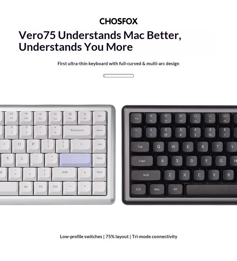 Android Tablet Gaming Accessories - Vero75 Low Profile Mechanical Keyboard Tri-Mode