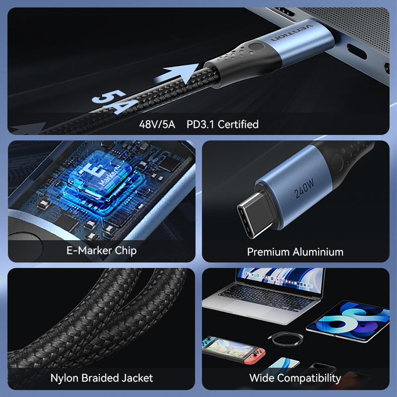 Vention 240W Cable Type C to T - Ulefone Tablet Accessories 评论和价格